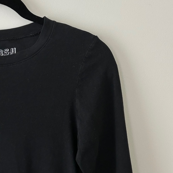 Splash Cotton Black Crewneck Tee Long Sleeve Top - Picture 6 of 16